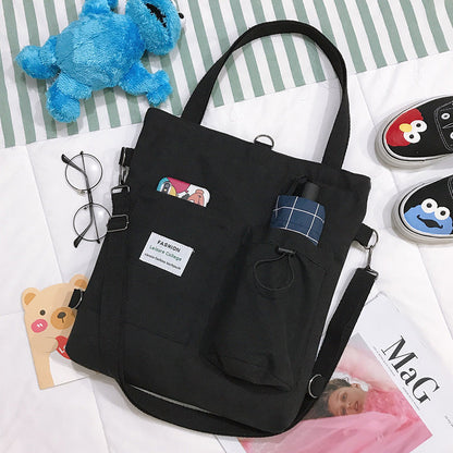 Harajuku Canvas Bags Students Handbag With Pockets Women DealSniper.net Black