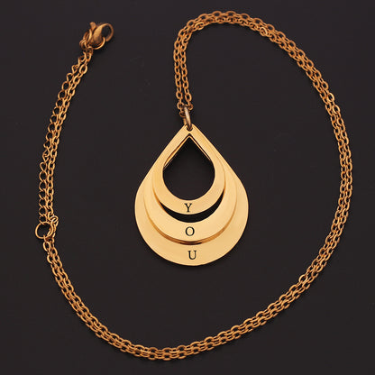 Customized 3 Water Droplet Engraving Name Stainless Steel Jewelry Pendant Necklaces Jewelry DealSniper.net