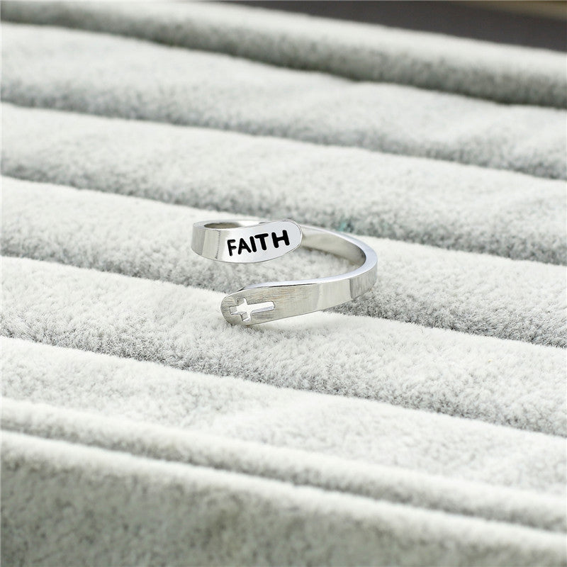 Hollow Cross Double Ring Stainless Steel Engraved Faith Simple Ring Jewelry dealsniper-net