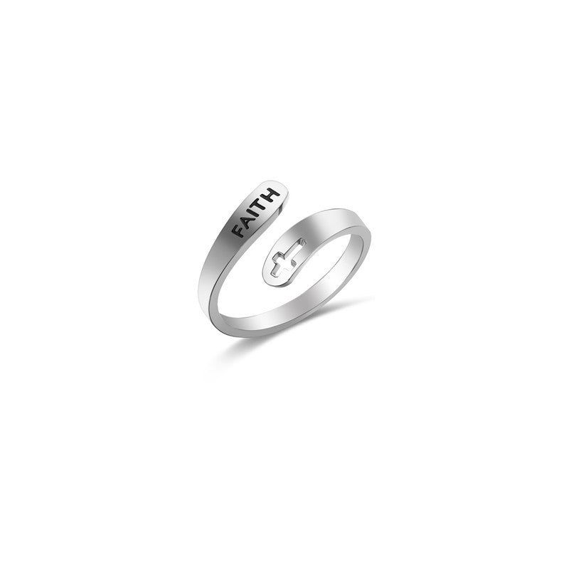 Hollow Cross Double Ring Stainless Steel Engraved Faith Simple Ring Jewelry dealsniper-net