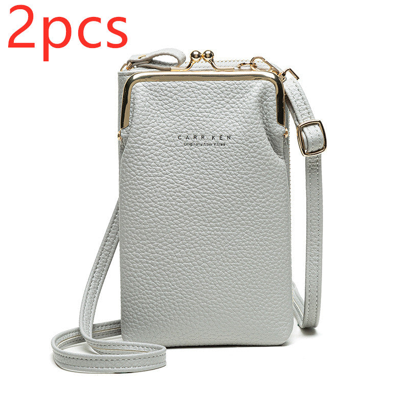 Fashion Lychee Pattern Solid Color Diagonal Shoulder Bag Women dealsniper-net Grey2pcs