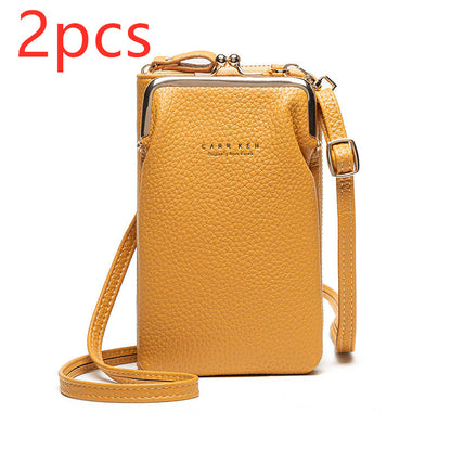 Fashion Lychee Pattern Solid Color Diagonal Shoulder Bag Women dealsniper-net Yellow2pcs