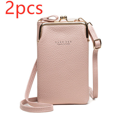 Fashion Lychee Pattern Solid Color Diagonal Shoulder Bag Women dealsniper-net Pink2pcs