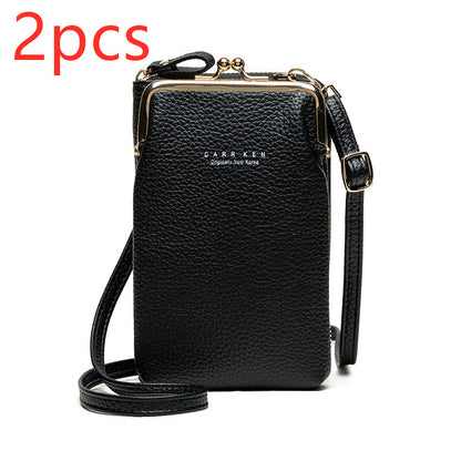 Fashion Lychee Pattern Solid Color Diagonal Shoulder Bag Women dealsniper-net Black2pcs