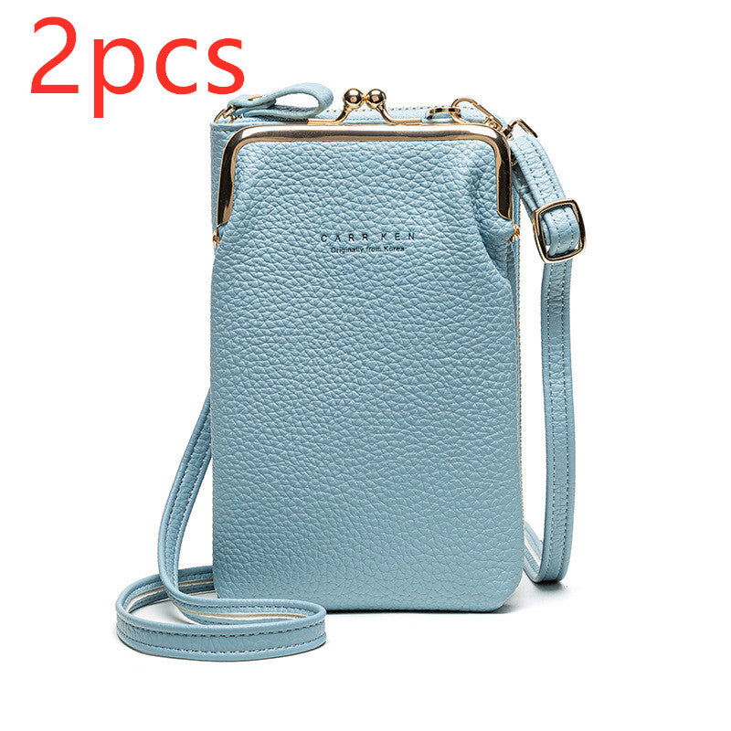 Fashion Lychee Pattern Solid Color Diagonal Shoulder Bag Women dealsniper-net Light Blue2pcs