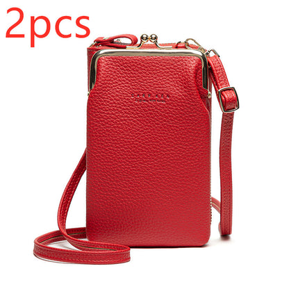 Fashion Lychee Pattern Solid Color Diagonal Shoulder Bag Women dealsniper-net Red2pcs