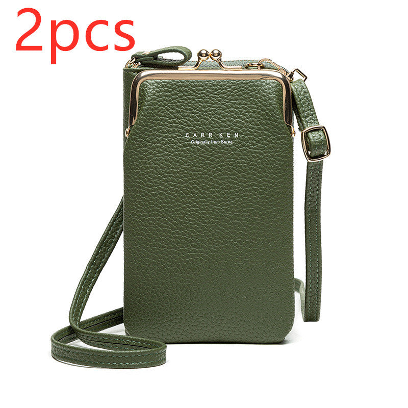 Fashion Lychee Pattern Solid Color Diagonal Shoulder Bag Women dealsniper-net Green2pcs