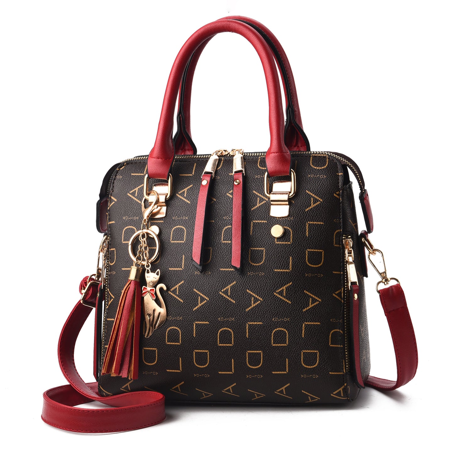 Women\'s Bag New Women\'s Bag Leisure Shoulder Bag Large Capacity PU Leather Handbag Cross Bag Women DealSniper.net Wine Red