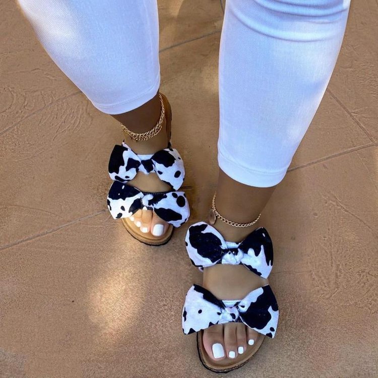 Fashion Simple Bowknot Flat Bottom Women's Shoes Slippers Women DealSniper.net black white 35