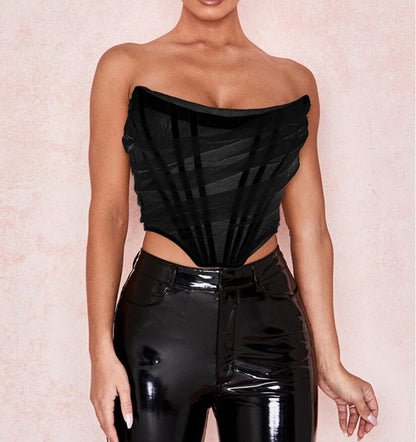 Fish Bone Net Gauze Corset Vest Woman Women Gym From House Black L