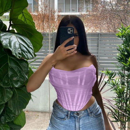 Fish Bone Net Gauze Corset Vest Woman Women Gym From House Purple L