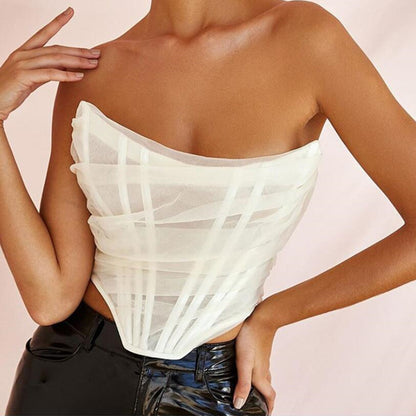 Fish Bone Net Gauze Corset Vest Woman Women Gym From House White L