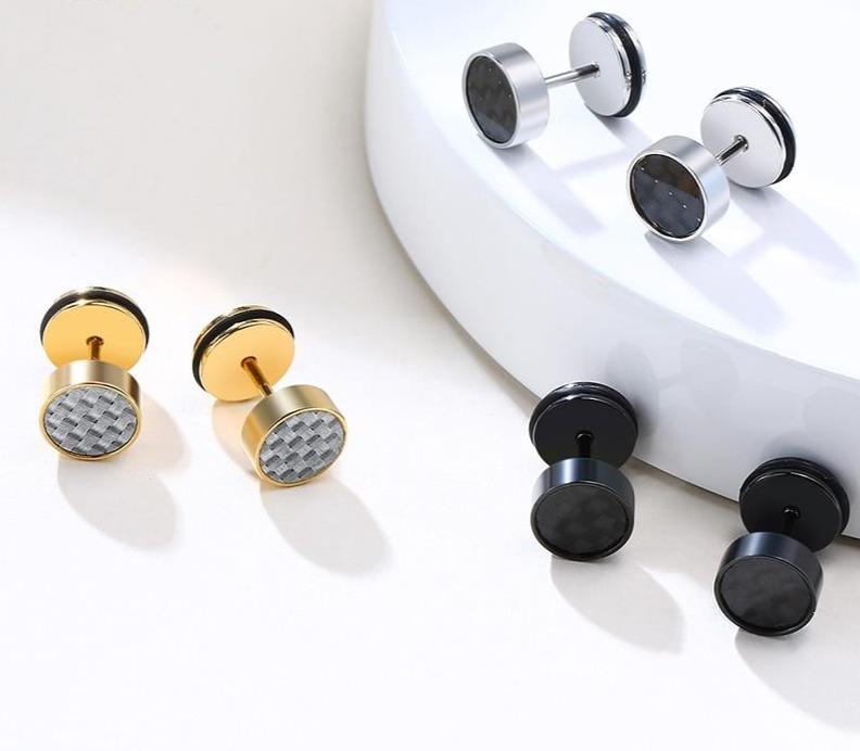 Cycolinks Stainless Steel Carbon Fiber Stud Earrings