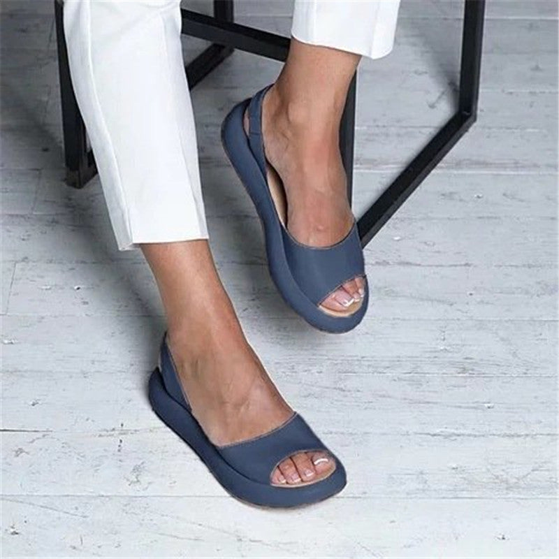 Fashion Fish Mouth Flat Sandals Women Europe and America Women dealsniper-net Blue 35