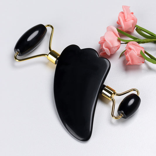 Natural Quartz Scraper Jade Roller Guasha Set Black Genuine Beauty Gym From House