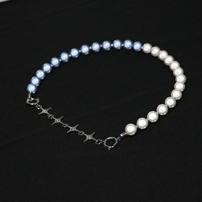 Blue Luminous Pearl Stitching Necklace Female Cross Jewelry dealsniper-net