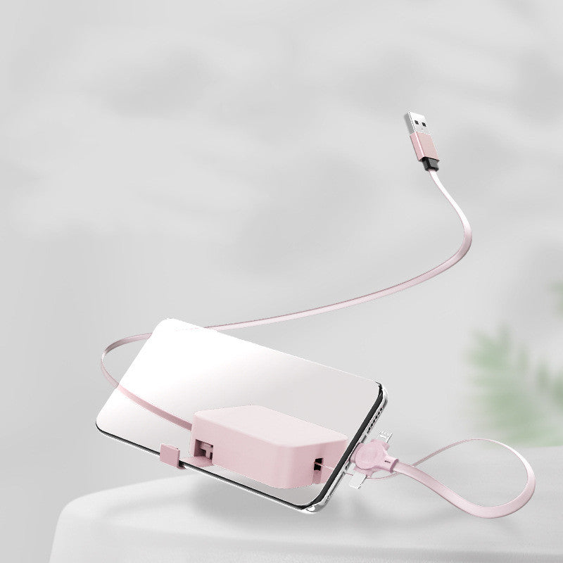 4 In 1 Retractable USB Cable Creative Macaron Type C Micro Cable Gadgets Gym From House Pink