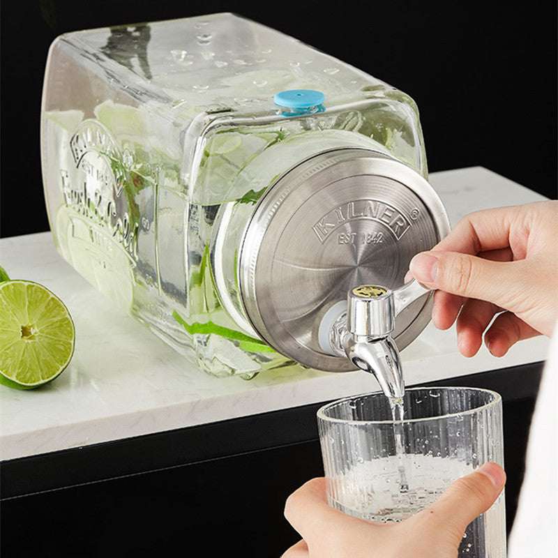 Coldwater Bottle Glass Beverage Can Refrigerated Filling Juice Beverage Jug with Faucet