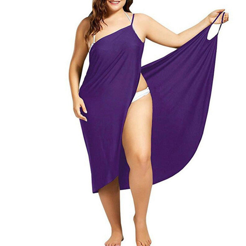 Pure Color Sexy Suspender Cross Beach Skirt Women dealsniper-net Purple 2XL