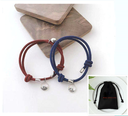 Hand-Woven Ancient Silver Love Vows Magnet Lovers Bracelet Jewelry dealsniper-net Blue wine red