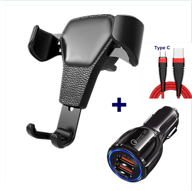 Leather grain gravity mobile phone car holder Phones DealSniper.net Black Charging base cable A
