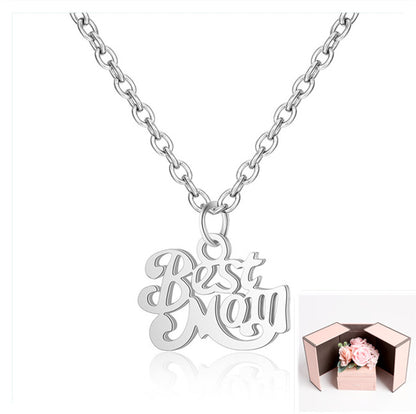 Stainless Steel Best Mom Charm Necklace Family Mother Pendant Jewelry dealsniper-net B Silver