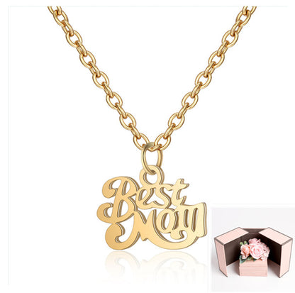 Stainless Steel Best Mom Charm Necklace Family Mother Pendant Jewelry dealsniper-net B Gold