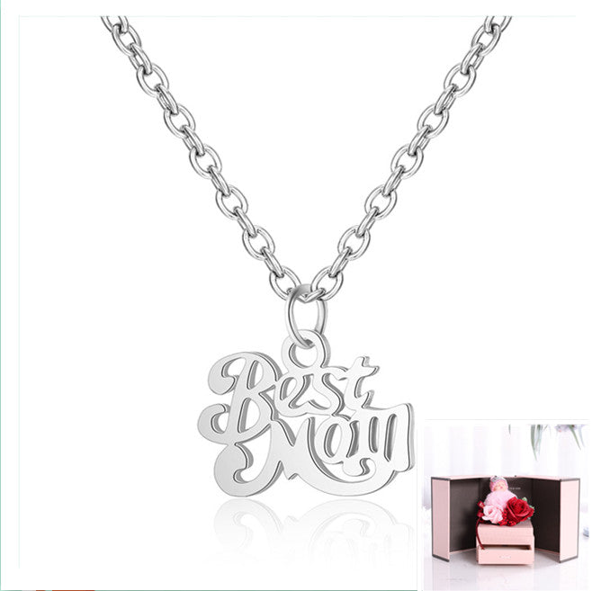 Stainless Steel Best Mom Charm Necklace Family Mother Pendant Jewelry dealsniper-net C Silver