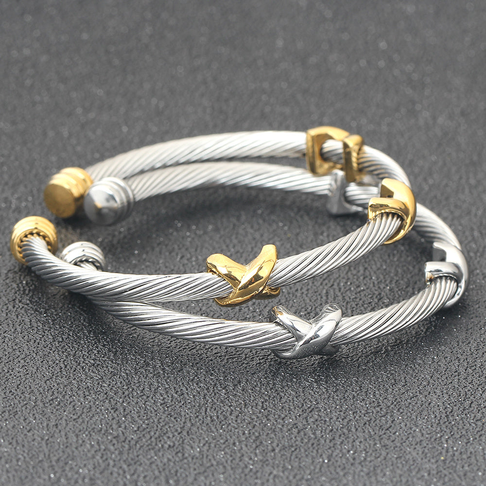 Trendy Titanium Steel Individual Twist Opening Adjustable Steel Wire Wild Bracelet Jewelry DealSniper.net