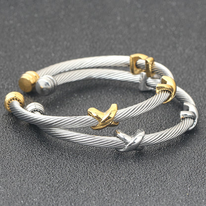 Trendy Titanium Steel Individual Twist Opening Adjustable Steel Wire Wild Bracelet Jewelry DealSniper.net