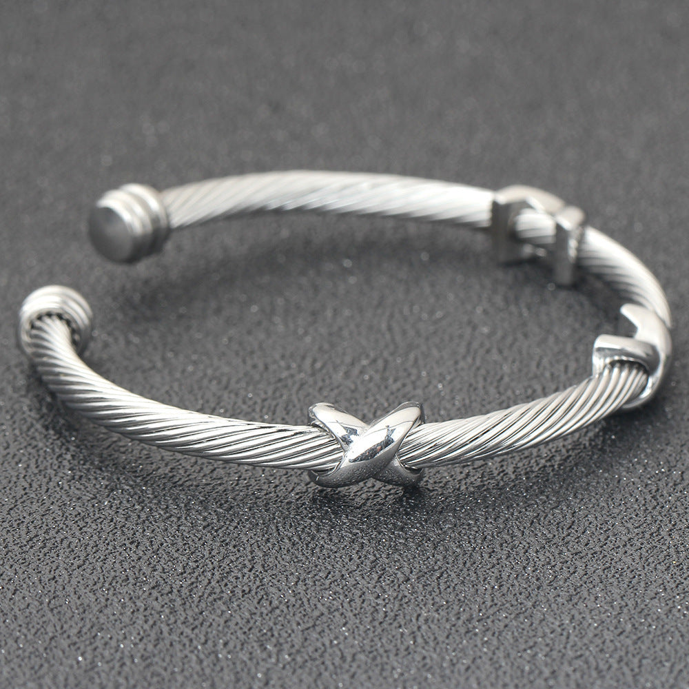 Trendy Titanium Steel Individual Twist Opening Adjustable Steel Wire Wild Bracelet Jewelry DealSniper.net