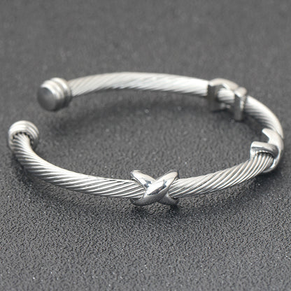 Trendy Titanium Steel Individual Twist Opening Adjustable Steel Wire Wild Bracelet Jewelry DealSniper.net