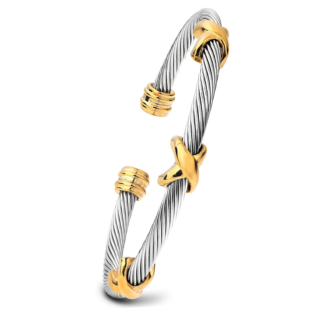 Trendy Titanium Steel Individual Twist Opening Adjustable Steel Wire Wild Bracelet Jewelry DealSniper.net Golden