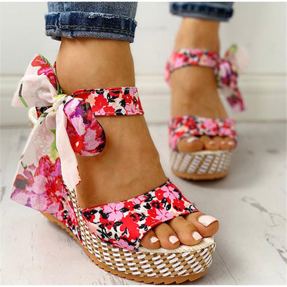 Women Wede Sandals Floral Bohemia Fashion Ankle For Ladies Women dealsniper-net Red 35