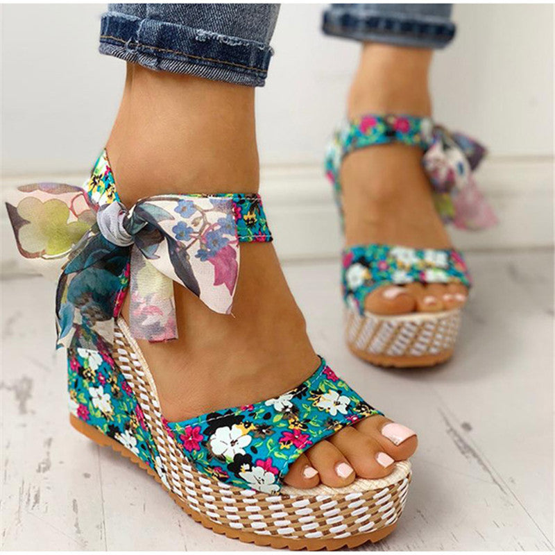 Women Wede Sandals Floral Bohemia Fashion Ankle For Ladies Women dealsniper-net Blue 35