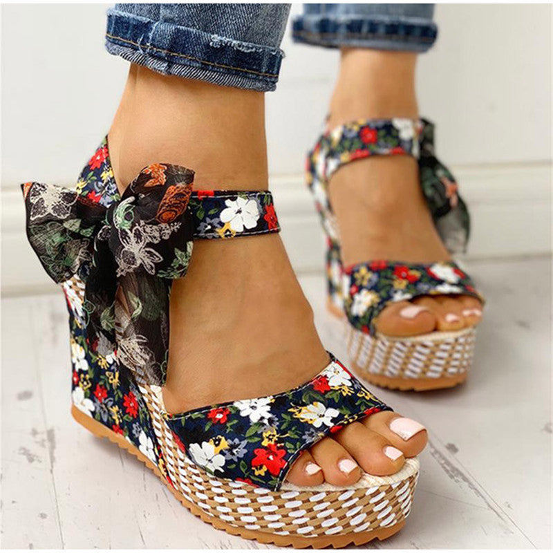 Women Wede Sandals Floral Bohemia Fashion Ankle For Ladies Women dealsniper-net Black 35