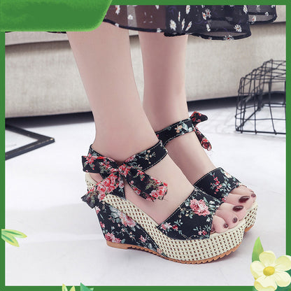 Women Wede Sandals Floral Bohemia Fashion Ankle For Ladies Women dealsniper-net