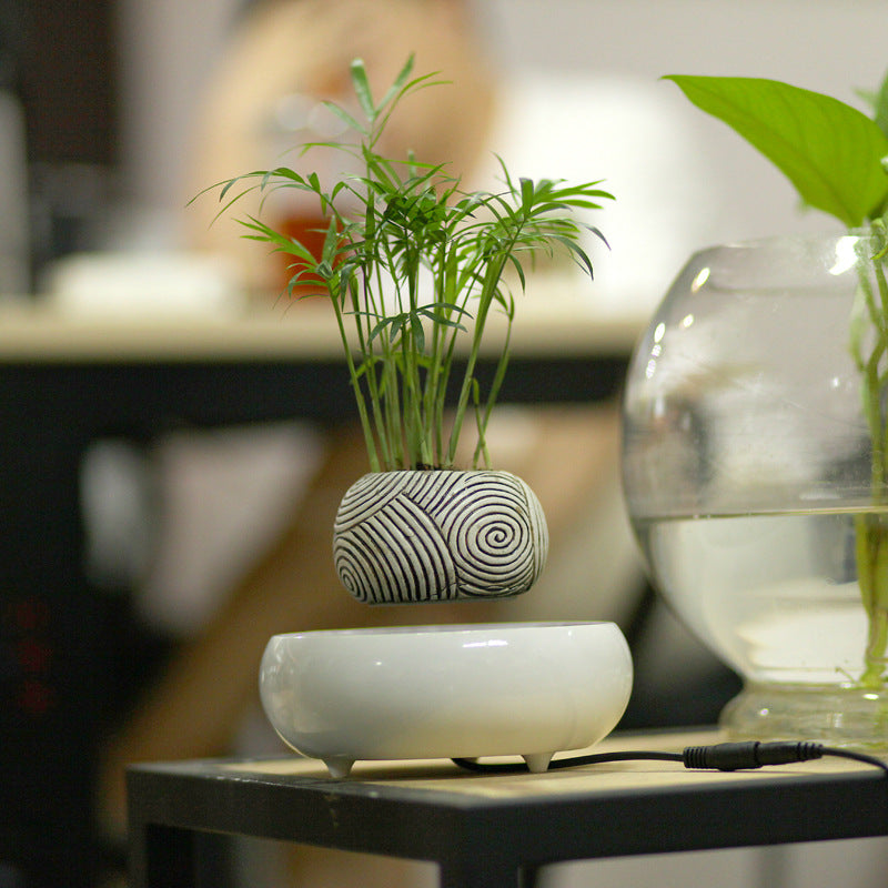 Magnetic Levitation Potted Plant Creative Gift Furniture Decoration Home Decor DealSniper.net Dark striped flower pot AU