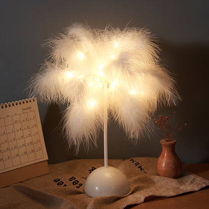 Feather Lamp Nordic Desk Lamp European-Style Night Light Home Decor dealsniper-net White Battery