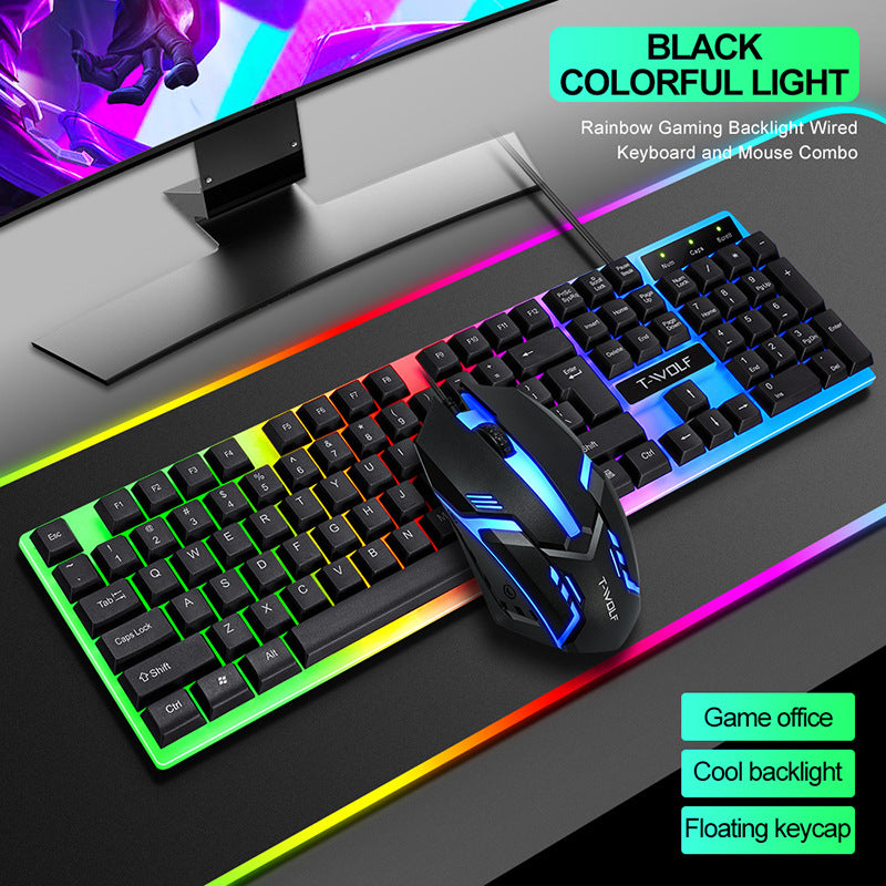 Wired Rainbow Backlit USB Interface Game Keyboard Ergonomic Game