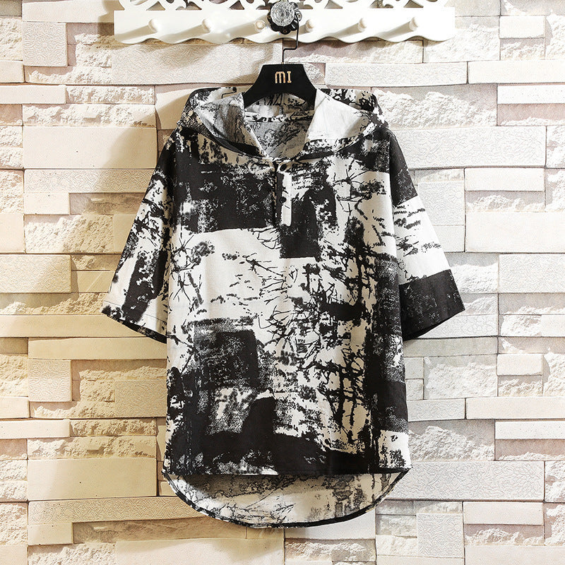 INCERUN Ethnic Style Printed T Shirt Men Hooded Vintage