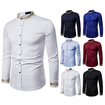 Gold Embroidery White Shirt Men Brand New Stand