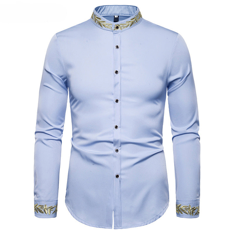 Gold Embroidery White Shirt Men Brand New Stand