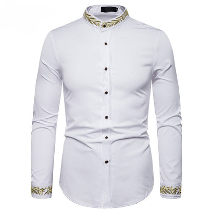 Gold Embroidery White Shirt Men Brand New Stand