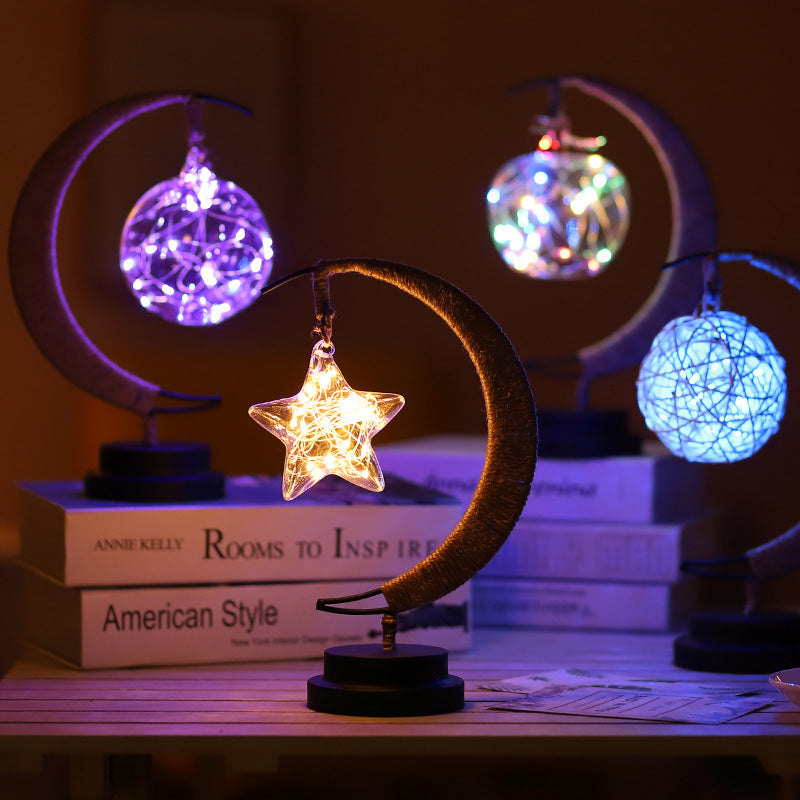 Led Moon Light Wrought Iron Ornament Light Star Shape Home Decor dealsniper-net