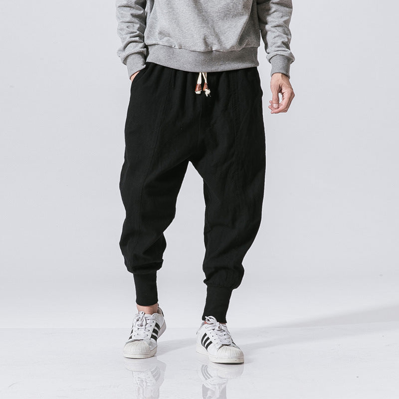 Streetwear Casual Joggers Mens Pants Cotton Linen