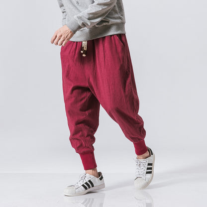 Streetwear Casual Joggers Mens Pants Cotton Linen