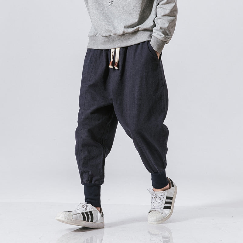 Streetwear Casual Joggers Mens Pants Cotton Linen