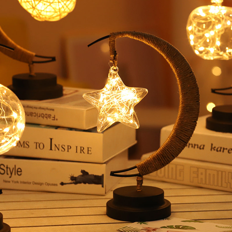 Led Moon Light Wrought Iron Ornament Light Star Shape Home Decor dealsniper-net Warm White Battery models Pentagonal