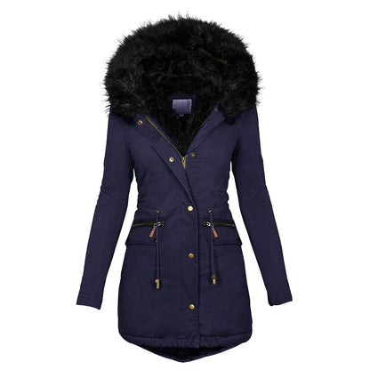 Women's Plush Hooded Parkas Winter Warm Thick Zip-up Jackets Women Gym From House Blue 2XL